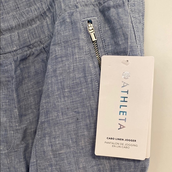 Casual Blue Linen Joggers with Zipper Pockets - Picture 6 of 9